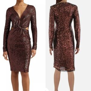 LAUREN RALPH LAUREN Bronze Twist Front Sequins Cocktail/Party Dress Sz 10